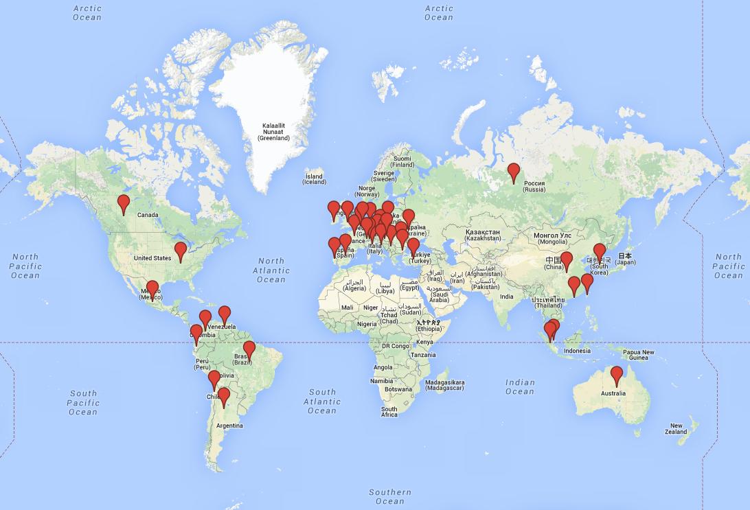 Map of countries we regularly work in